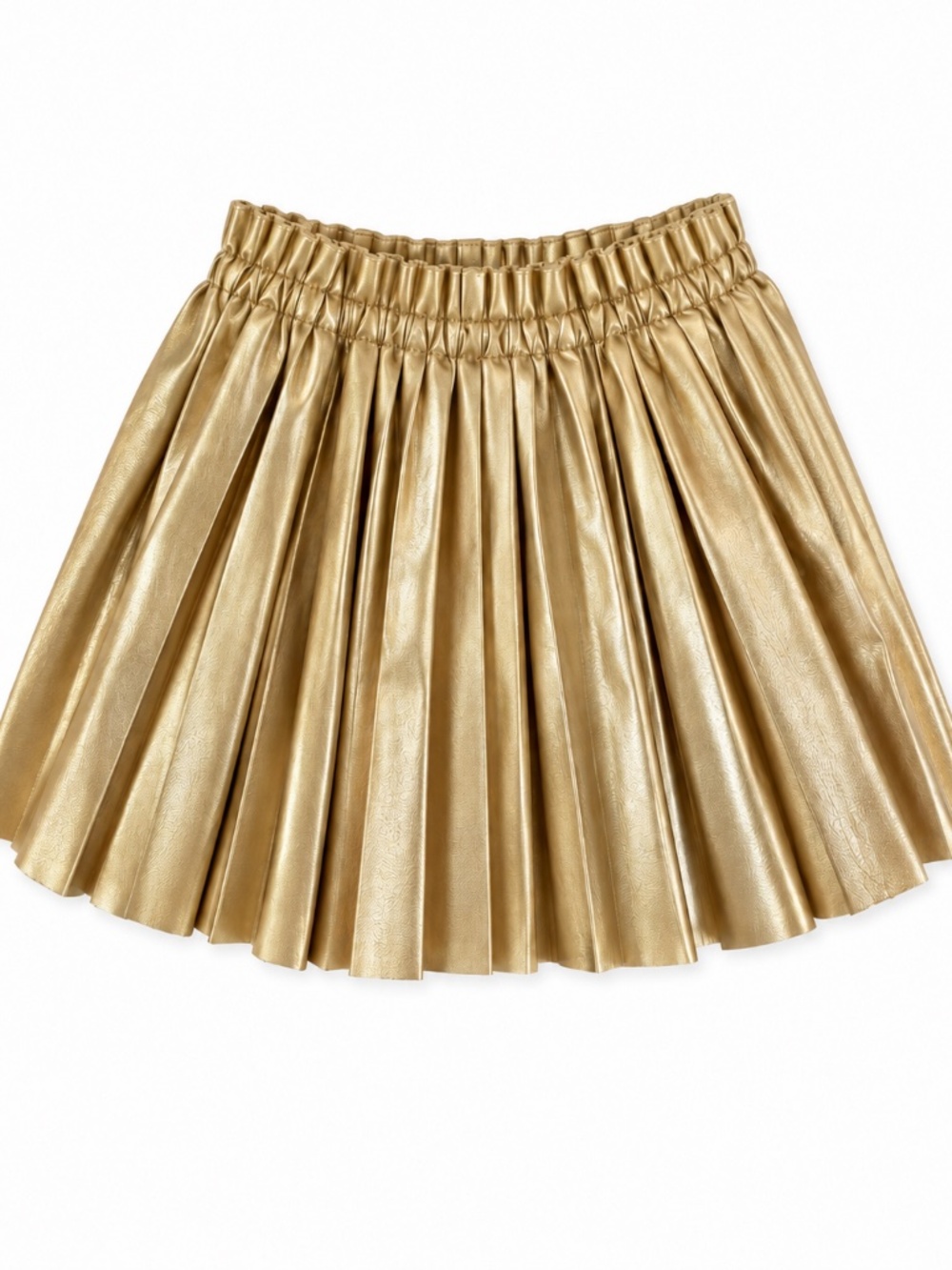 NWT Welaken Girls Gold Metallic Faux Leather Pleated Skirt Size 8